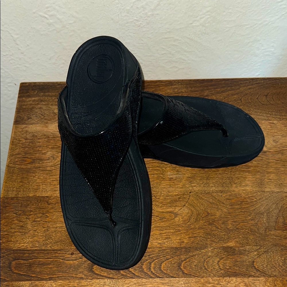 Fitflop 8 Black sequin Sandals flip flops